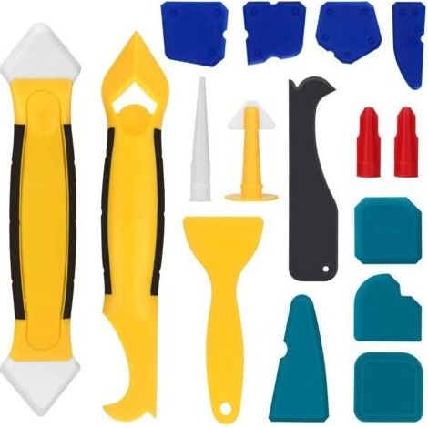 16 pièces Divers accessoire de portail, lisseurs joints silicone acier inoxydable, outils calfeutrage salle de bain cuisine, kit finition étanchéité (1/4)