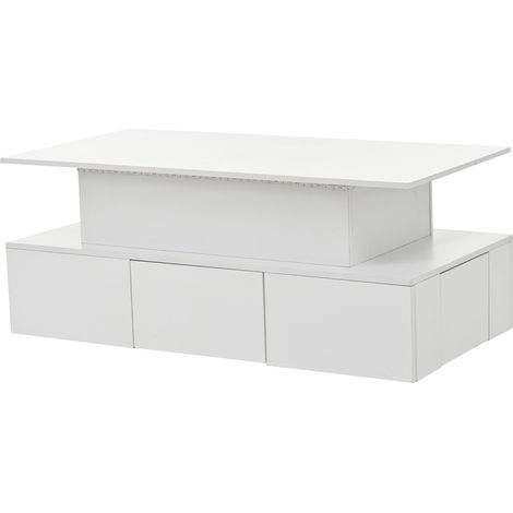 Tavolino elevabile bianco LED 100 x 50 x 40 cm, 4 cassetti e vano nascosto, MDF (1/5)