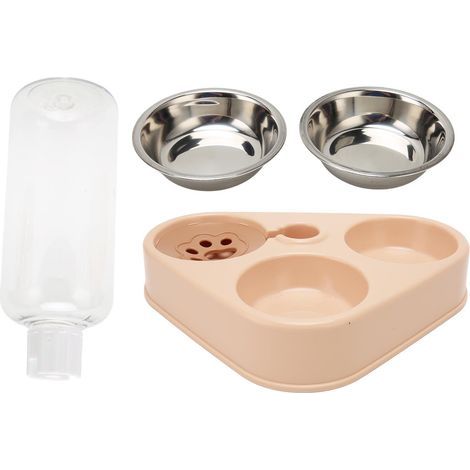 Futternapf- und Wasserflaschen-Set für Haustiere, auslaufsicher, drei Futternäpfe mit automatischer Wasserflasche für Katzen und Hunde, Rosa (1/5)