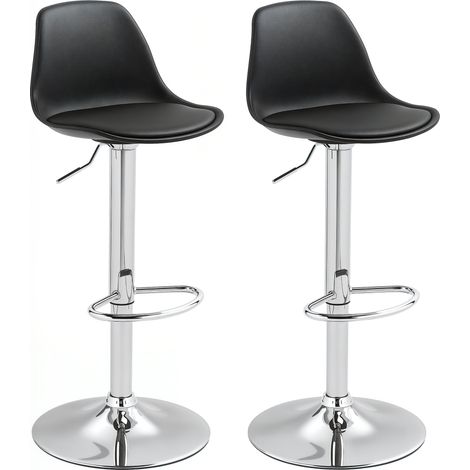 2er-Set Barhocker, Barstühle, Drehstühle mit Lehne, höhenverstellbar, bis 120 kg belastbar, 42 x 41 x 82-104 cm, Schwarz