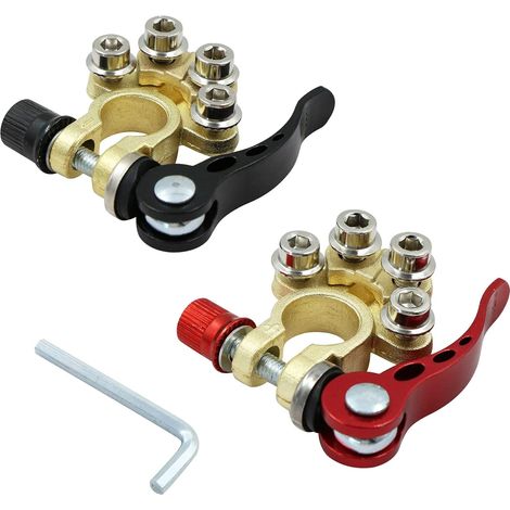 Battery Terminals - Brass Quick-Release Car Battery Connectors - For Vehicles Boats Inverters Generators - 1 Pair (1/5)