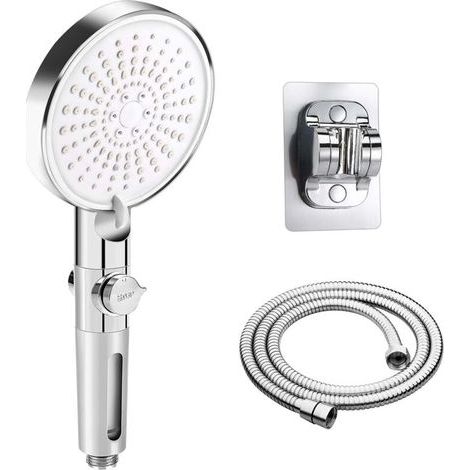 Pommeau de douche avec tuyau de 1,5 m, pommeau de douche à filtre économiseur d'eau, pommeau de douche anticalcaire haute pression (∅120 mm) (1/4)