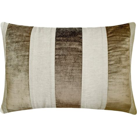 HomeCentric Dekoratives beigefarbenes Lendenkissenbezug-Set (30 x 50 cm), zweiteilig, Samt- und Leinen-Patchwork-Streifenmuster – Hellbeige