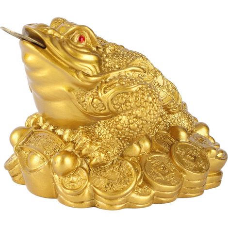 Glücksfrosch, Dekorationsaccessoire, Feng Shui goldene Kröte, Wohlstandssymbol, Krötendekoration (6,5 x 6 x 5 cm)