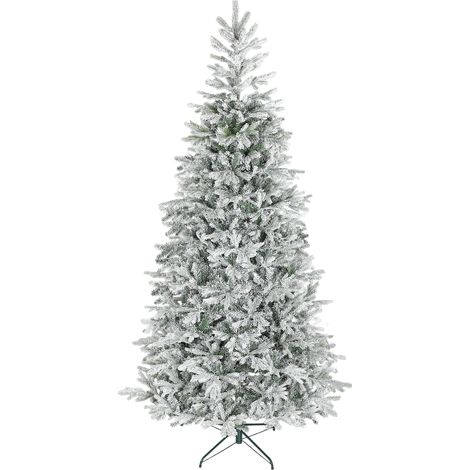 Albero di Natale Innevato Alto 210 cm con Rami Realistici e Base in Metallo Pieghevole