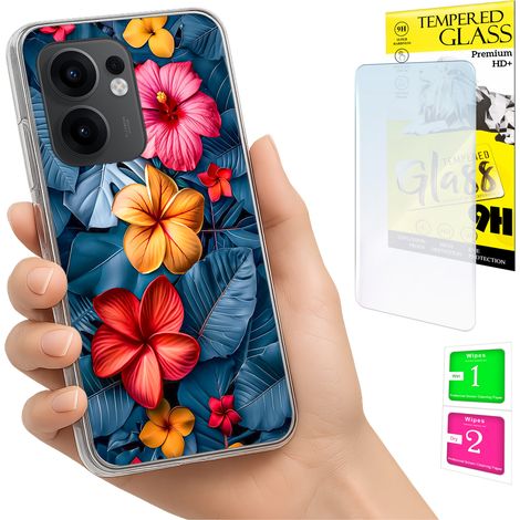 Funda para Oppo Reno 13F 5G / 13 FS 5G con foto, parte trasera con diseño floral y cristal 9H. (1/5)