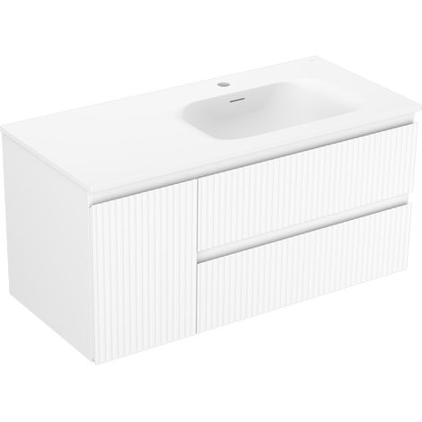 Mexen Rivel Badezimmerschrank 100 cm mit Waschtisch Vela rechts, 2S, 1D, geriffelt, weiß matt - 91A23-10047-3-BBFFF01-W23P01 (1/5)