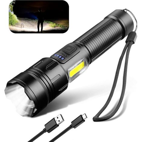 1000-1200 lumen ultra-bright COB LED flashlight - USB rechargeable - 3 modes - Portable - IPX4 waterproof - For outdoor use (1/5)