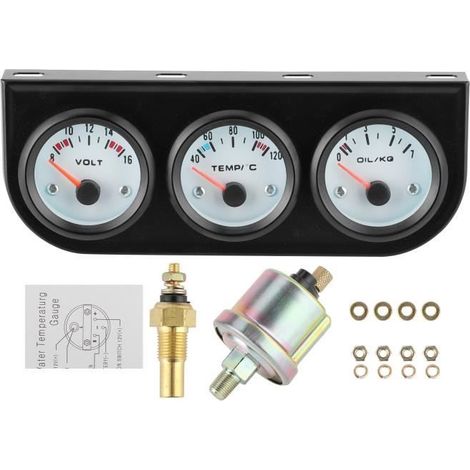Kit de jauge triple universel pour voiture température de l\'eau + volts + compteur de pression d\'huile bricolage calibre) (1/4)