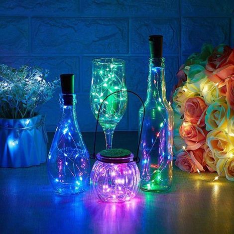 Lumières de Bouteille de Vin avec du Liège,6pcs 20 LED 6.5 Pieds (2M) Fil de Cuivre Argenté de Alimenté par batterie Lampe de Corde (1/5)