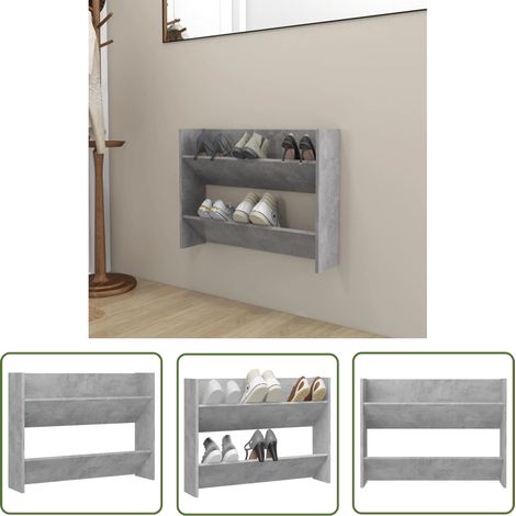 The Living Store Armoire à chaussures murale Gris béton 80x18x60 cm Aggloméré - Armoire À Chaussures Murale - Rangement Chaussures - Meuble Entrée - Organiseur Chaussures - Placard Chaussures (1/5)