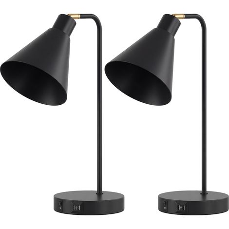Set di 2 Lampade da Tavolo Moderne 30x15x40,5 cm con Porte USB Attacco E27 in Acciaio Nero (1/5)