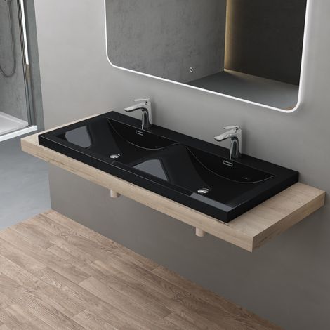 doporro® Lavabo empotrado fregadero encastrado antracita de diseño Colossum03 de 120 cm de ancho lavabo doble de mármol mineral fundido (1/5)
