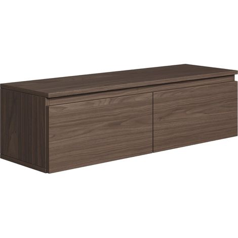 Étagère Suspendue 28,4 x 100 x 31,8 cm, Meuble TV Bas, en Noyer Wisconsin, Panneau de Particules avec Bords ABS, Deux Compartiments à Rabat, revêtement en mélamine (1/4)