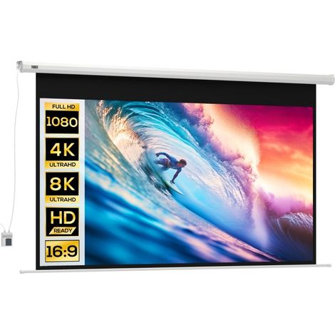 Écran de projection motorisé 100 pouces 16:9, télécommande, moteur silencieux, installation murale ou plafond pour home cinéma et bureau  CHICFURN (1/5)