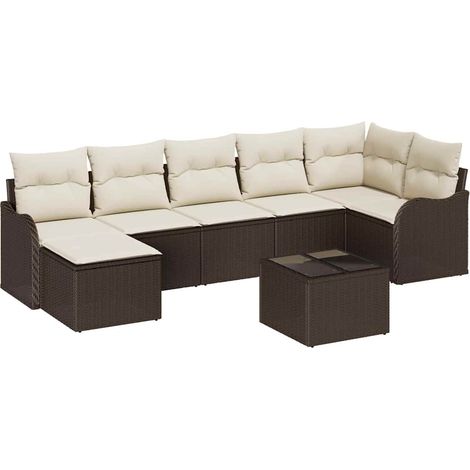 Maison Exclusive - Set Divano da Giardino 8 pcs Marrone e bianco Poly Rattan