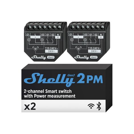 Shelly 2PM Gen3 - Relè Smart Wi-Fi con Misurazione Consumi - Confezione da 2 Pezzi (1/4)