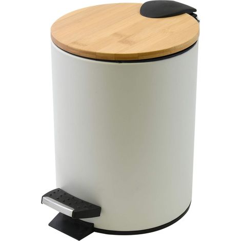 Spirella - Pattumiera da Bagno con Pedale in Acciaio Adonis - Coperchio in bambù - Chiusura Ammortizzata Facile, Freno anticaduta, Contenitore Interno - 30 Litri - Nero Opaco (1/5)