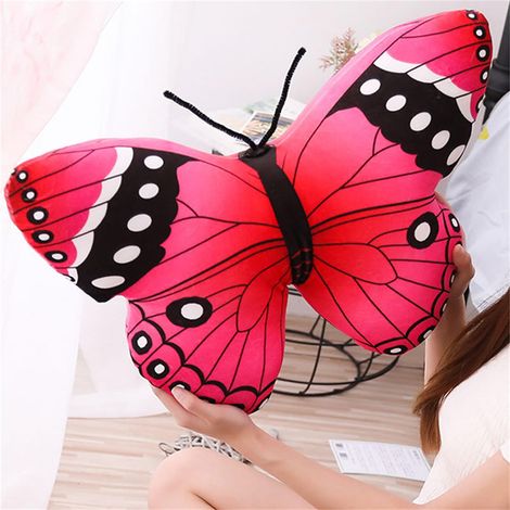 Coussin Papillon Réeliste en Peluche, Peluche Moelleux Oreiller Animal, Jouet Cadeau Rempli pour Enfants et Adultes (Rose, 40 x 30 cm) (1/5)