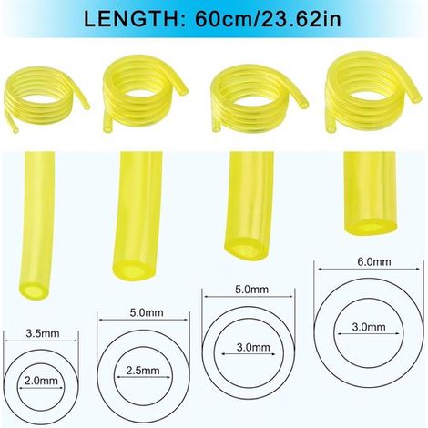 pezzi Tubo carburante da 1 m 2 x 3,5 mm 2,5 x 5 mm 3 x 5 mm 3 x 6 mm Tubo olio giallo trasparente per tagliaerba e tosaerba Tubo in PVC (1/5)