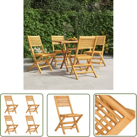 The Living Store Chaises de jardin pliantes lot de 4 47x62x90cm bois massif teck - Chaise De Jardin - Chaise Pliante - Mobilier De Jardin - Teck - Terrasse (1/5)