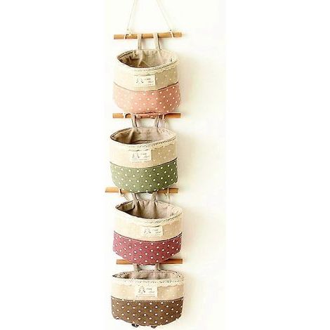 Set mit 4 wandmontierten Aufbewahrungstaschen mit Spitzenbesatz (lila, grün, kaffeebraun und rosa) (1/3)