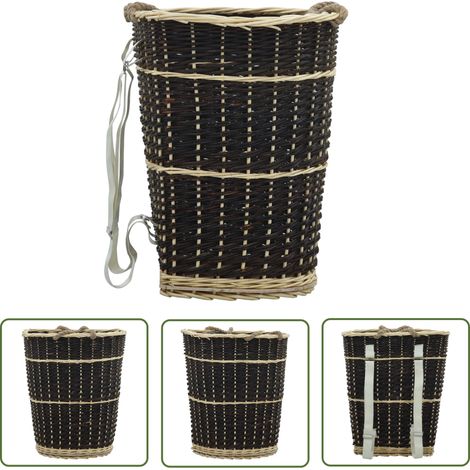 The Living Store Sac à dos bois de chauffage sangles de transport 50x44x58 cm - Sac À Bois - Panier À Bois - Rangement Bois - Transport Bois - Saule Naturel (1/5)