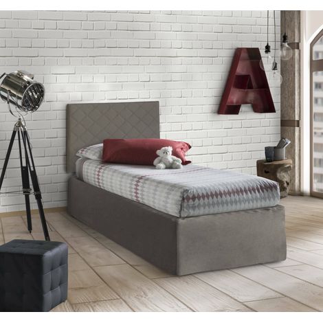 Lit Simple Accu, Déhoussable, Fabriqué en Italie, Gris Tourterelle (1/3)