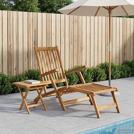 vidaXL Chaise de jardin pliante avec table Naturel Bois de teck massif (1/5)