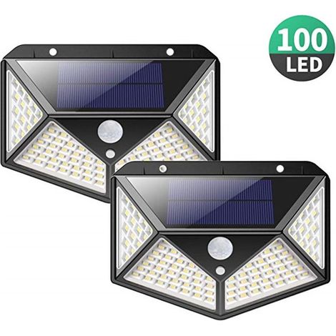 Solar Lamp Outdoor, Powerful Version 2 Pack 100 LEDs 2200mAh Waterproof Outdoor Lighting 270° Solar Light Motion Sensor 180° Solar Spotlight Solar Wall Lamp for Garden (1/5)