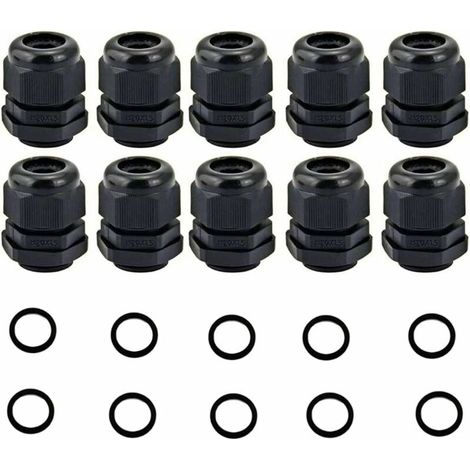 Green Mobility-10 pièces PA Nylon Plastique IP68 étanche M20 x 1.5 Presse-étoupes Noirs avec Rondelle en Caoutchouc, Presse-étoupe M20 pour Câble 6 mm - 11 mm (1/4)