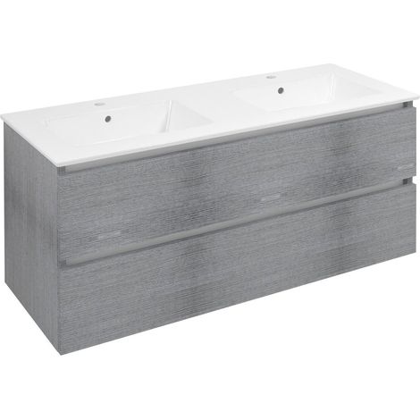 Meuble sous-vasque double EZARA 120x55x46cm, chêne argenté