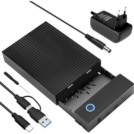 Station d'accueil SATA USB-C/USB 3.0 6 Gbit/s pour disques durs/SSD SATA 2,5/3,5 pouces, compatible avec les cartes SD et TF, avec adaptateur 12 V/2 A (1/5)