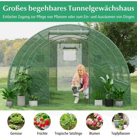 Großes begehbares Gewächshaus 12m² mit PE-Abdeckung und Eisenrahmen