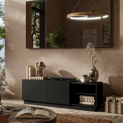 Finita TV-Ständer, Wohnzimmer-Sideboard mit zwei Flügeltüren, minimalistisches und modernes Design, 150 x 40 x 48 cm, Schwarz (1/4)