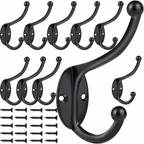 QAZQA 10 Pièces Crochet de Manteau Rétro Patère Porte Manteau Mural Vintage Crochet de Porte Métal pour Porte Manteau Salle de Bain Cuisine(Noir) (1/5)