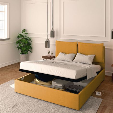 Baldiflex Letto Contenitore Matrimoniale 160x200 Licia in Tessuto con Rete a Doghe colore Mango (1/5)