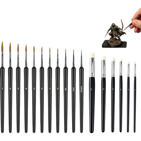 17 pièces Pinceau Peinture Miniatures Dry Brush, 11 Pinceaux Fin Peinture +6 Drybrush Pinceau, Dry Brush Modélisme Pinceaux, pour Aquarelle, Acrylique, Huile (1/5)