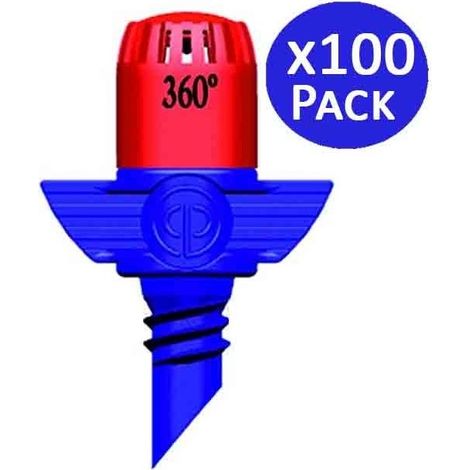 Suinga – Lot de 100 micro-asperseurs d'irrigation 360º – Portée 2,3-3 mètres – Débit 36-54 l/h – Pression 1-2 bars – Microdiffuseur à 90º