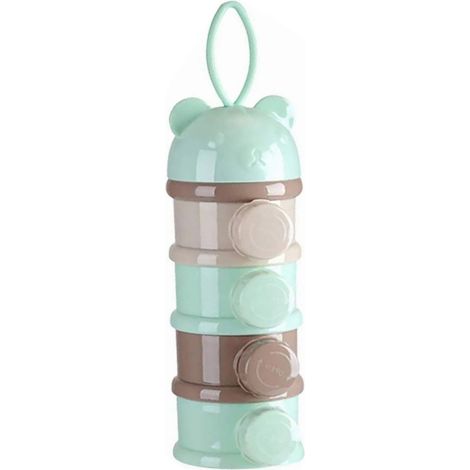 Distributeur de lait en poudre 4 niveaux grande capacité portable sans odeur pour bébé avec ouverture latérale vert (1/5)