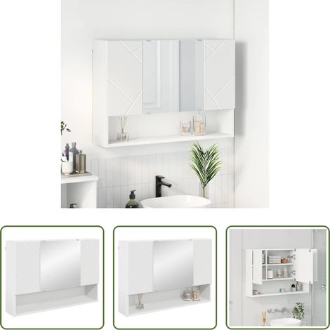 vidaXL Stauraum - Spiegelschrank Wandmontiert Weiß 80 x 17 x 55 cm Holzwerkstoff (1/5)