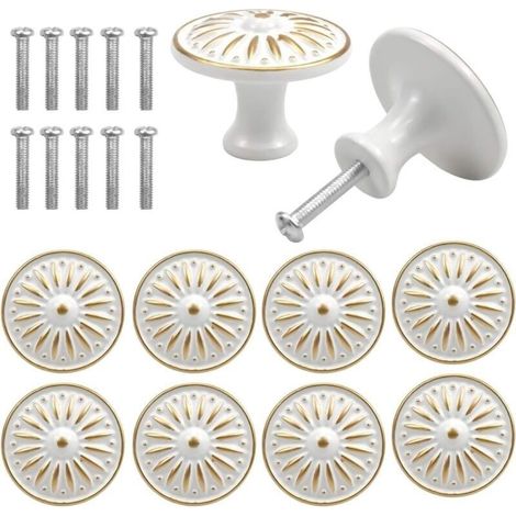 Lot de 10 poignées de porte et tiroir vintage, 35 mm, rondes, pour meubles, cuisines, chambres d'enfants (blanc)
