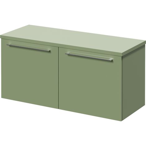 Napoli 390 Olive Green 1000mm Wall Mounted 2 Drawer Vanity Unit for Countertop Basins - 1000mm - Chrome 320mm Handle