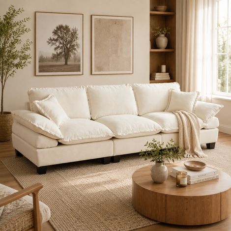 Canapé modulable 3 places avec coussins canapé de salon contemporain en tissu chenille beige 263x82x90 cm (1/5)