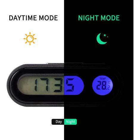 2 en 1 Horloge Numérique Thermomètre Voiture Horloge Température Tableau de Bord LCD Rétroéclairage Accessoires Auto (1/5)