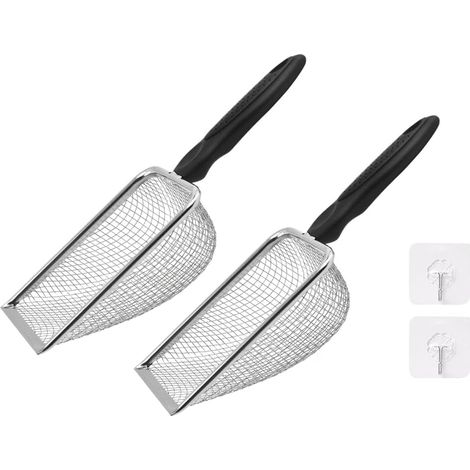 2PCS Tamis de Jardin en Acier Inoxydable, 3.8/5MM Tamis à Dents de Requin avec poignée, Envoyer 2 Crochets Adhésifs, Pelle à Compost pour Reptiles, Tamis à Compost, pour Cour,Sable,Roches,Terre (1/5)