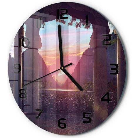 Horloge Murale Ronde pour Chambre Verre Trempé Silencieuse Sans Tic-Tac Architecture orientale fi 30 cm (1/5)