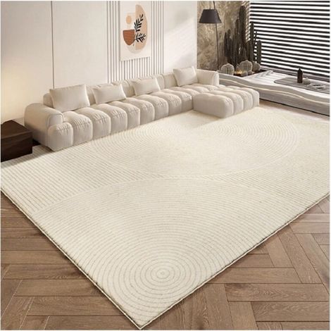 Tappeto per soggiorno e camera da letto - Peluche corto ad alta densità - Motivo geometrico color crema - Antiscivolo 160x230cm
