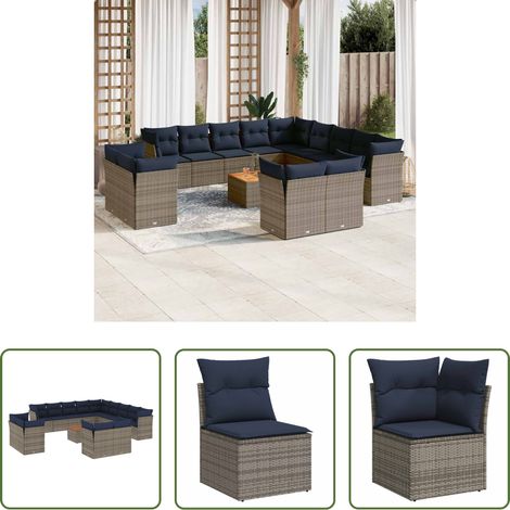 vidaXL Rattanmöbel - 14-tlg. Garten-Sofagarnitur mit Kissen Grau Poly Rattan (1/5)
