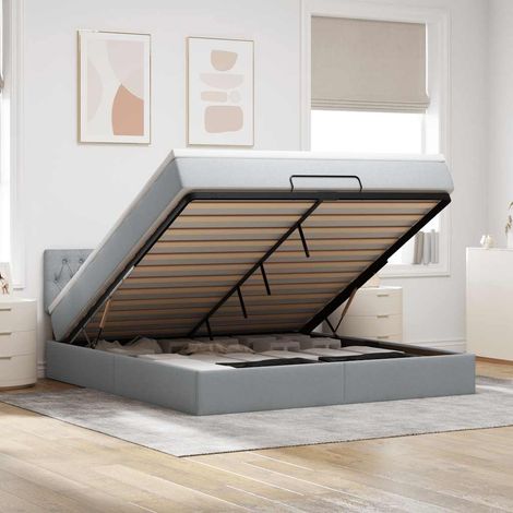 Ottoman-Bett mit Matratze Hellgrau 180x200 cm Stoff (1/5)